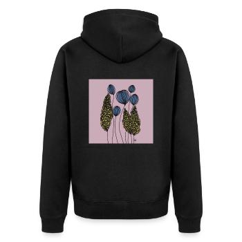 Dessin Fleurs Fine Line Abstrait Bleu Jaune Rose - Veste à capuche bio Premium Unisexe - noir - Dos - Nico (187cm)
