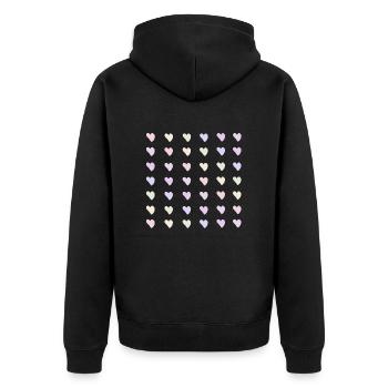 Pastel-Regenbogen-Herzen - Unisex Premium Bio Zip Hoodie - Schwarz - Hinten - Nico (187cm)