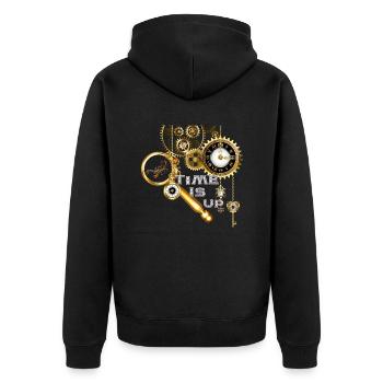 Steampunk" Time is Up" - Unisex Premium Bio Zip Hoodie - Schwarz - Hinten - Nico (187cm)