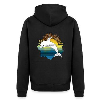Delfin - Unisex Premium Bio Zip Hoodie - Schwarz - Hinten - Nico (187cm)