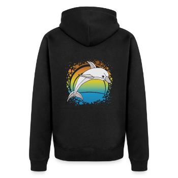 Delfin - Unisex Premium Bio Zip Hoodie - Schwarz - Hinten - Nico (187cm)