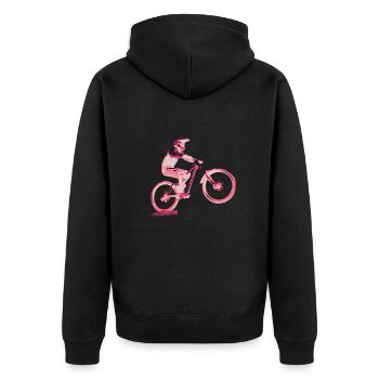 Mountainbiken bergab - Unisex Premium Bio Zip Hoodie - Schwarz - Hinten - Nico (187cm)