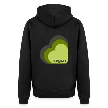 Grünes veganes Herz drei Farben - Unisex Premium Bio Zip Hoodie - Schwarz - Hinten - Nico (187cm)