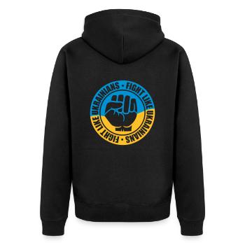 fight like ukrainians Zitat - Unisex Premium Bio Zip Hoodie - Schwarz - Hinten - Nico (187cm)
