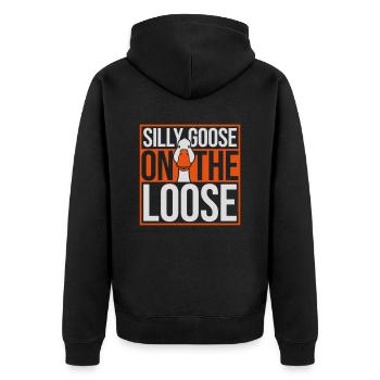 goose on the loose - Unisex Premium Bio Zip Hoodie - Schwarz - Hinten - Nico (187cm)
