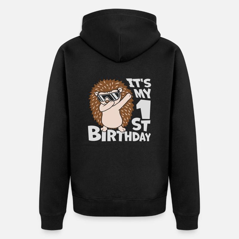 dabbing Igel 1st birthday - Unisex Premium Bio Zip Hoodie - Schwarz