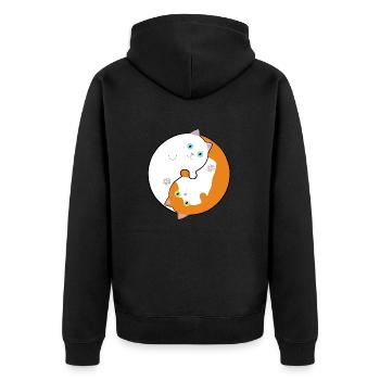 Weiße und rote Yin-Yang-Katzen - Unisex Premium Bio Zip Hoodie - Schwarz - Hinten - Nico (187cm)
