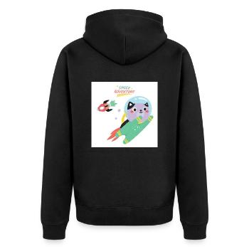 Weltraumkätzchen. - Unisex Premium Bio Zip Hoodie - Schwarz - Hinten - Nico (187cm)