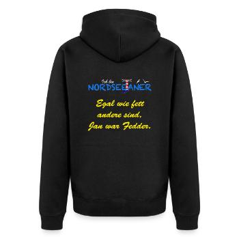 002 Nordseeaner Fetter Jan - Hell - Unisex Premium Bio Zip Hoodie - Schwarz - Hinten - Nico (187cm)