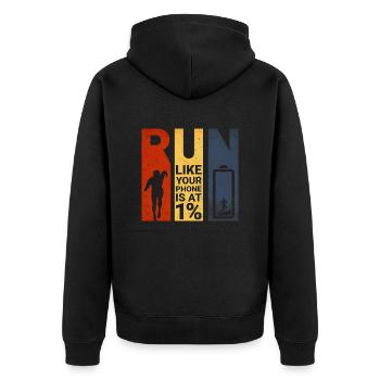 Exécutez comme si votre téléphone était à 1% - Veste à capuche bio Premium Unisexe - noir - Dos - Nico (187cm)