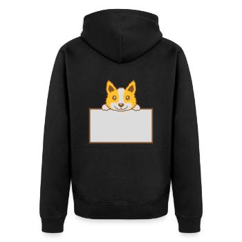 Schild zeigender braver Hund - Unisex Premium Bio Zip Hoodie - Schwarz - Hinten - Nico (187cm)