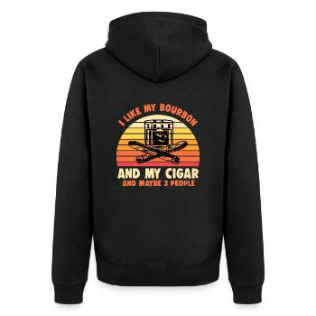 I Like My Bourbon And My Cigar - Passionszigarre - Unisex Premium Bio Zip Hoodie - Schwarz - Hinten - Nico (187cm)