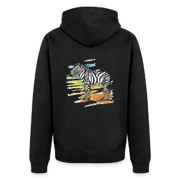 Zebra - Unisex Premium Bio Zip Hoodie - Schwarz - Hinten - Nico (187cm)