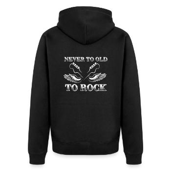 Never to Old to Rock - Unisex Premium Bio Zip Hoodie - Schwarz - Hinten - Nico (187cm)