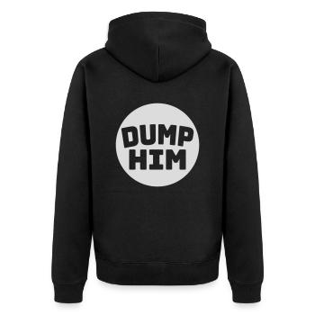 dump him Zitat Logo - Unisex Premium Bio Zip Hoodie - Schwarz - Hinten - Nico (187cm)