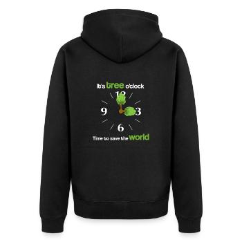 It's tree o'clock - Time to save the world - Unisex Premium Bio Zip Hoodie - Schwarz - Hinten - Nico (187cm)