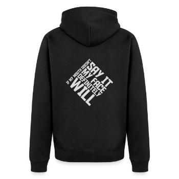 my face definitely will - Unisex Premium Organic Zip Hoodie - black - Back - Nico (187cm)