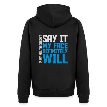 my face definitely will - Unisex Premium Organic Zip Hoodie - black - Back - Nico (187cm)