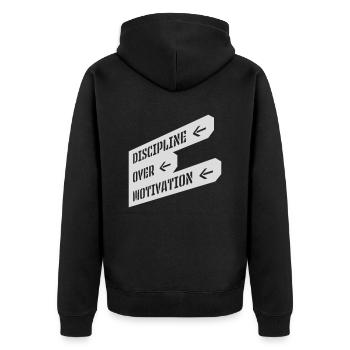 discipline over motivation Zitat - Unisex Premium Bio Zip Hoodie - Schwarz - Hinten - Nico (187cm)