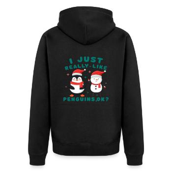 I just really like Penguins, ok? - Unisex Premium Bio Zip Hoodie - Schwarz - Hinten - Nico (187cm)