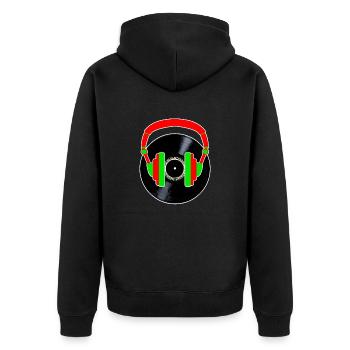 Kopfhörer auf Vinyl - Unisex Premium Bio Zip Hoodie - Schwarz - Hinten - Nico (187cm)