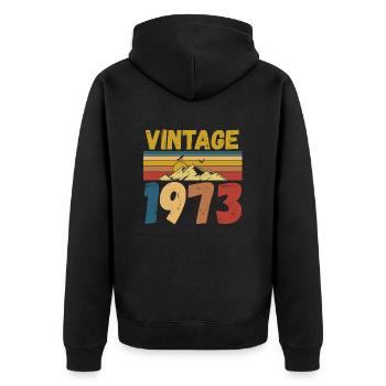 vintage 1973 - Unisex Premium Organic Zip Hoodie - black - Back - Nico (187cm)