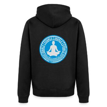 inhale exhale yoga Zitat - Unisex Premium Bio Zip Hoodie - Schwarz - Hinten - Nico (187cm)
