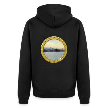 New York-Ölhafen - Unisex Premium Bio Zip Hoodie - Schwarz - Hinten - Nico (187cm)