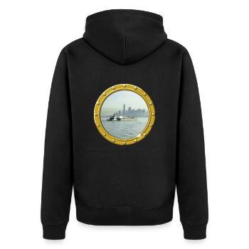 New York-Upper Bay - Unisex Premium Bio Zip Hoodie - Schwarz - Hinten - Nico (187cm)
