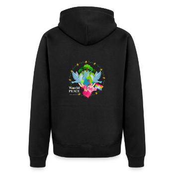 World PEACE - Unisex Premium Bio Zip Hoodie - Schwarz - Hinten - Nico (187cm)