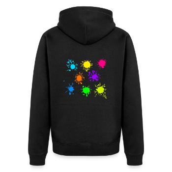 Bunte Farbkleckse Farbspritzer - Unisex Premium Bio Zip Hoodie - Schwarz - Hinten - Nico (187cm)