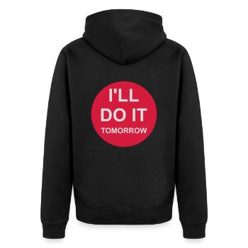 do it tomorrow Zitat - Unisex Premium Bio Zip Hoodie - Schwarz - Hinten - Nico (187cm)