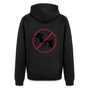 Entspannen verboten Zone Schild - Unisex Premium Bio Zip Hoodie - Schwarz - Hinten - Nico (187cm)