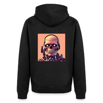 Soldatenroboterschädel der Zukunft - Unisex Premium Bio Zip Hoodie - Schwarz - Hinten - Nico (187cm)