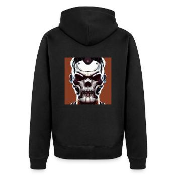 Soldatenroboterschädel der Zukunft - Unisex Premium Bio Zip Hoodie - Schwarz - Hinten - Nico (187cm)