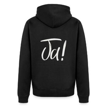 Ja ! - Unisex Premium Bio Zip Hoodie - Schwarz - Hinten - Nico (187cm)