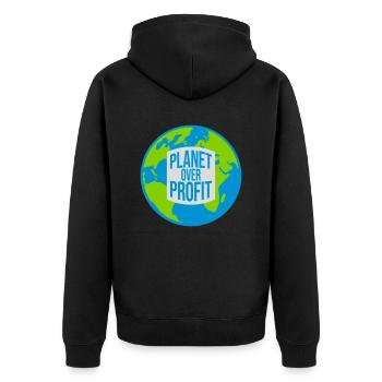 planet over profit Zitat - Unisex Premium Bio Zip Hoodie - Schwarz - Hinten - Nico (187cm)