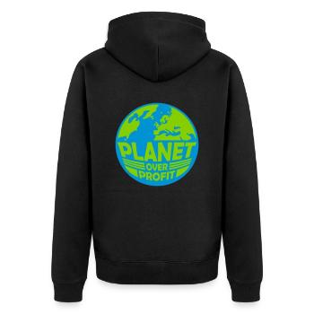 planet over profit Zitat - Unisex Premium Bio Zip Hoodie - Schwarz - Hinten - Nico (187cm)