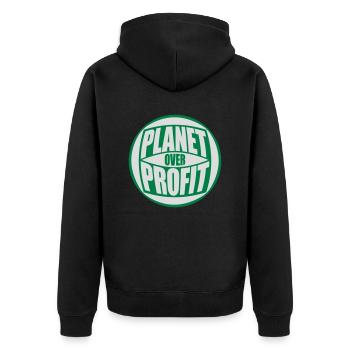 planet over profit Zitat - Unisex Premium Bio Zip Hoodie - Schwarz - Hinten - Nico (187cm)