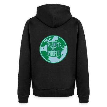 planet over profit quote - Unisex Premium Organic Zip Hoodie - black - Back - Nico (187cm)