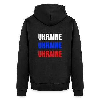 Ukraine Russian Flag - Unisex Premium Bio Zip Hoodie - Schwarz - Hinten - Nico (187cm)