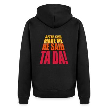 after god made me - Unisex Premium Bio Zip Hoodie - Schwarz - Hinten - Nico (187cm)