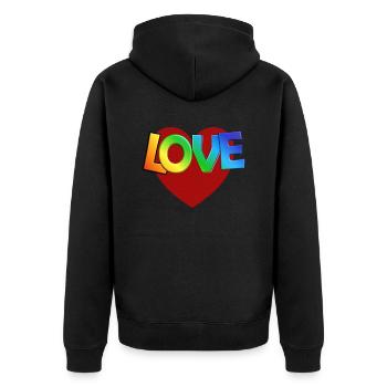 LOVE - Unisex Premium Organic Zip Hoodie - black - Back - Nico (187cm)
