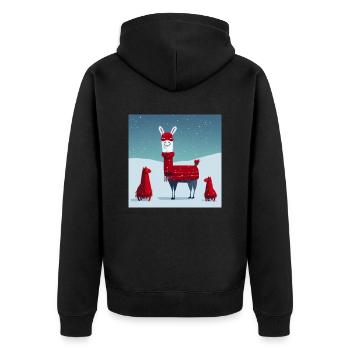 Süßes Lama Rot-Weißer Weihnachtsschal - Unisex Premium Bio Zip Hoodie - Schwarz - Hinten - Nico (187cm)