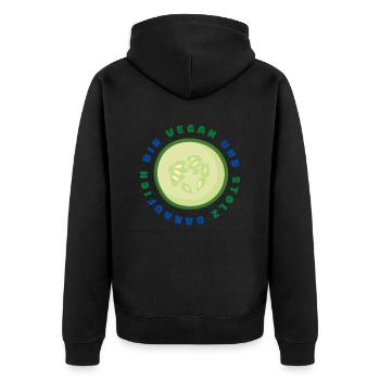 VEGAN UND STOLZ DARAUF - Vegan Pride Design - Unisex Premium Bio Zip Hoodie - Schwarz - Hinten - Nico (187cm)
