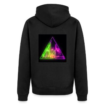 Abstract neon lights triangle cityscape design - Unisex Premium Bio Zip Hoodie - Schwarz - Hinten - Nico (187cm)