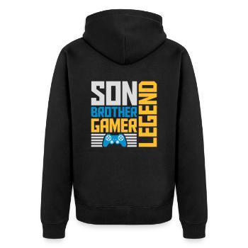 son brother gamer legend - Unisex Premium Bio Zip Hoodie - Schwarz - Hinten - Nico (187cm)