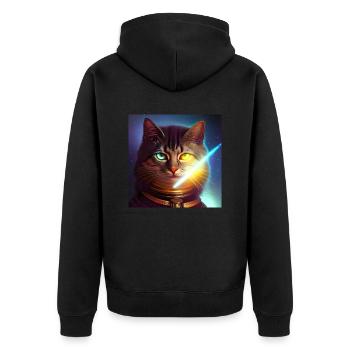 The Universe Cat - Unisex Premium Organic Zip Hoodie - black - Back - Nico (187cm)