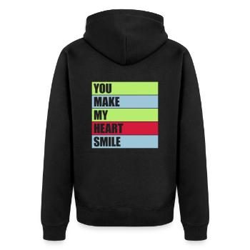 make my heart smile - Unisex Premium Bio Zip Hoodie - Schwarz - Hinten - Nico (187cm)