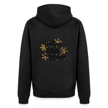 Wandern in einem Winterwunderland - Unisex Premium Bio Zip Hoodie - Schwarz - Hinten - Nico (187cm)